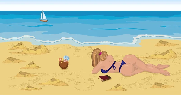 Mädchen im Bikini am Strand — Stockvektor