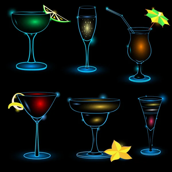 Neon-Cocktail-Icon-Set — Stockvektor