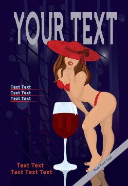 Red-Hat-Girl-and-Glass-of-Wine-on-Blue-Disco