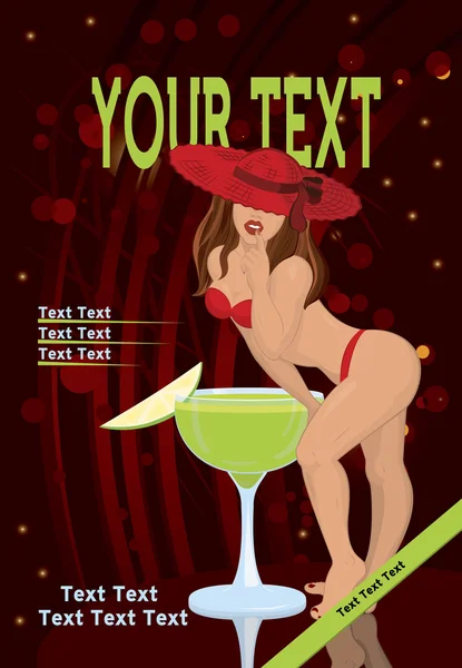 Red-hat-girl-and-Green-cocktail-on-red-disco