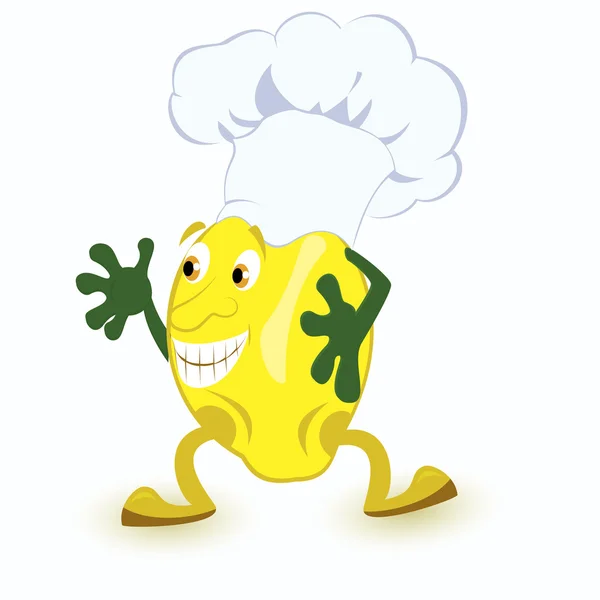 Zitrone-Cartoon-Figur-in-Kochmütze — Stockvektor