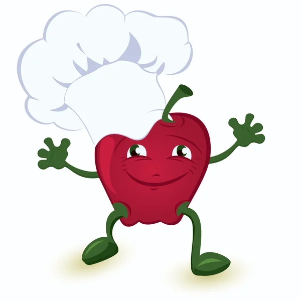 Apple-cartone animato-personaggio-in-chef-cappello — Vettoriale Stock