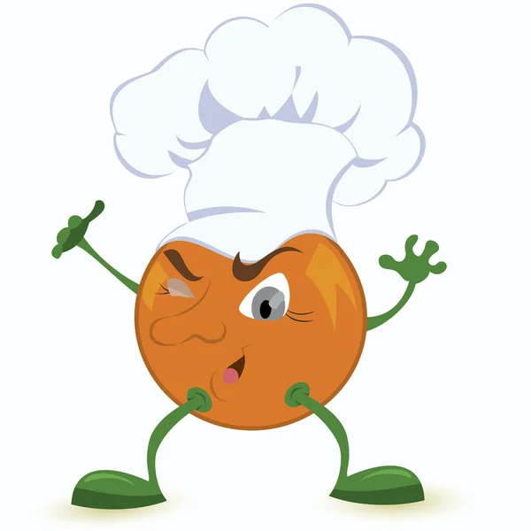 Naranja-dibujos animados-personaje-en-chef-sombrero — Archivo Imágenes Vectoriales