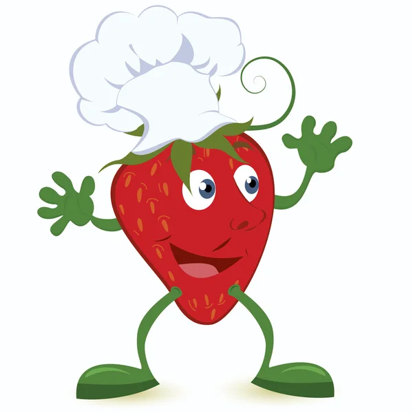 Strawberry-Cartoon-Character-in-Chef-Hat — Διανυσματικό Αρχείο