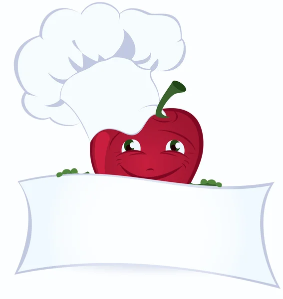Apfel-Cartoon-Figur-hält-Werbetafel — Stockvektor