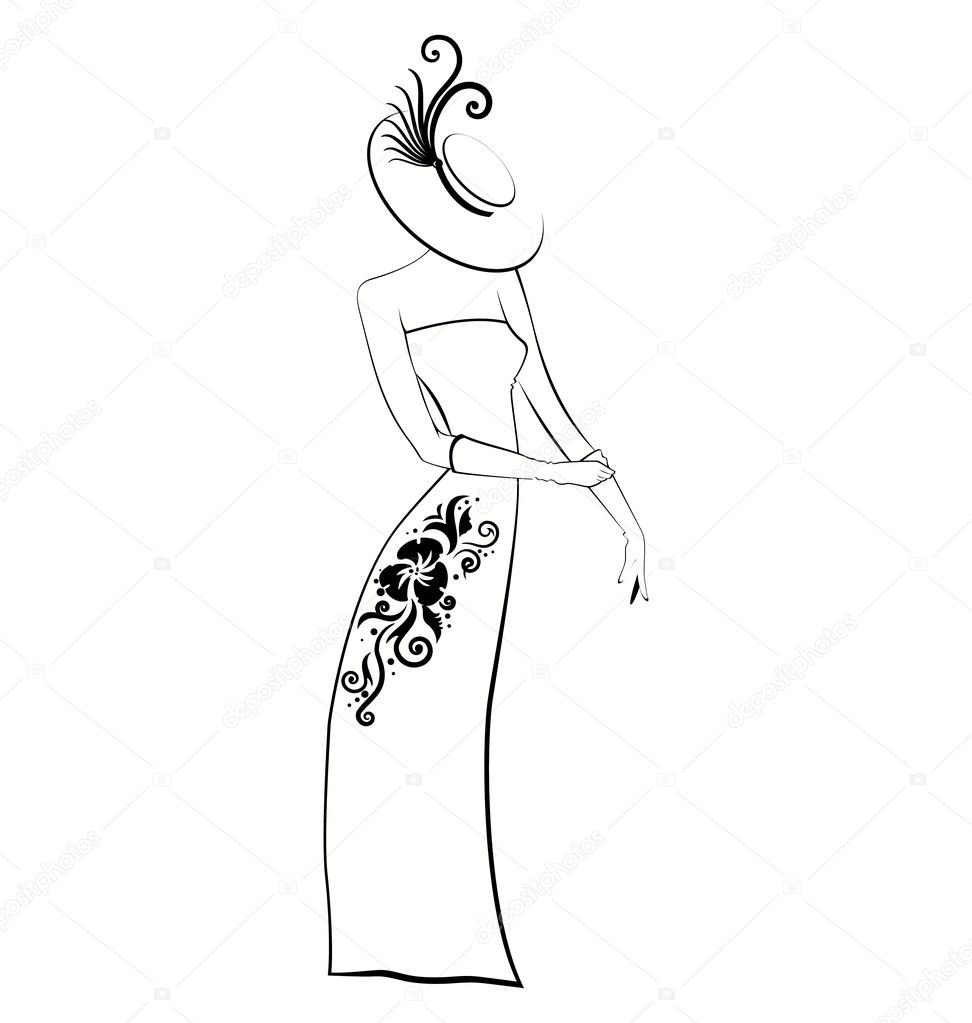 Classy lady in gloves and hat balack and white — Stock Vector © Zebra ...