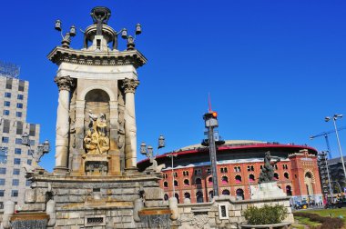 Plaza de España'nın ve arenalarda bullring Barcelona, İspanya