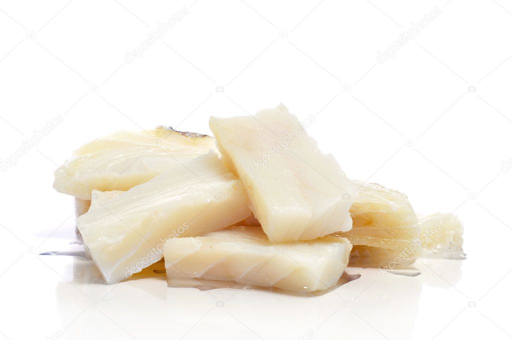 Pieces of raw cod