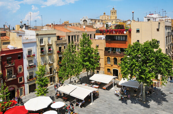TARRAGONA, SPAIN - MAY 14: Placa del Rei and old town with Cathedral at the background on May 14, 2011. This square is located in the heart of the old town