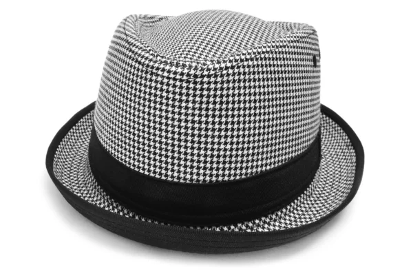 Um chapéu xadrez sobre um fundo branco — Fotografia de Stock