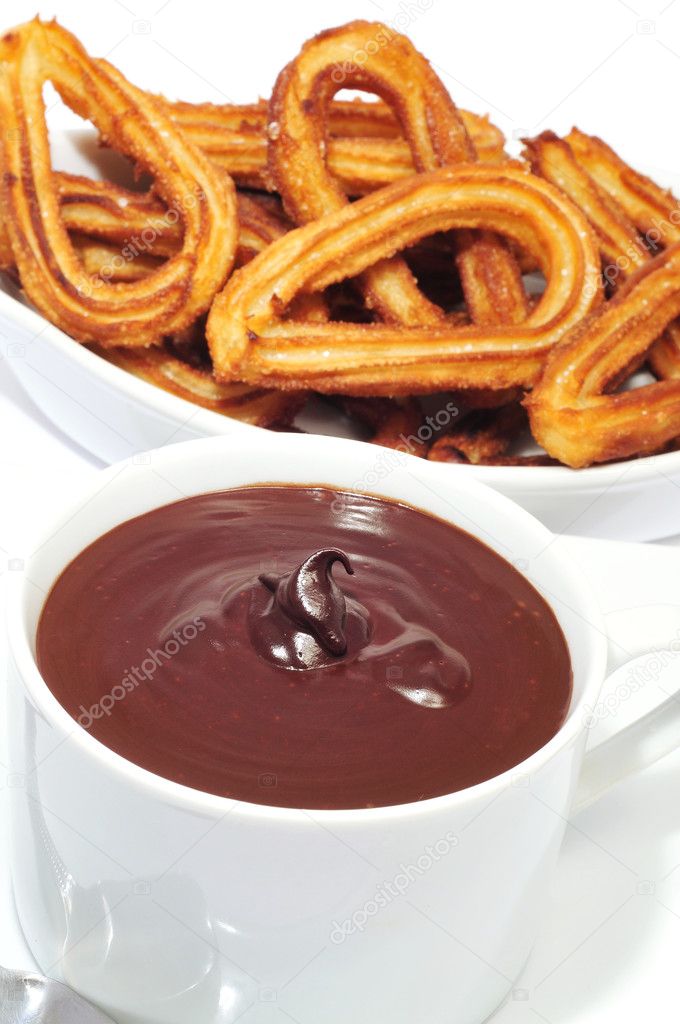 Churros con chocolate, a typical Spanish sweet snack