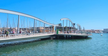 Rambla de mar ve port vell Barcelona, İspanya