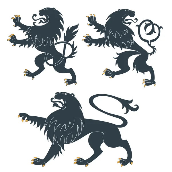 Singa heraldik ditetapkan - Stok Vektor