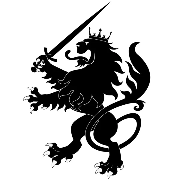 Singa hitam heraldik dengan pedang - Stok Vektor