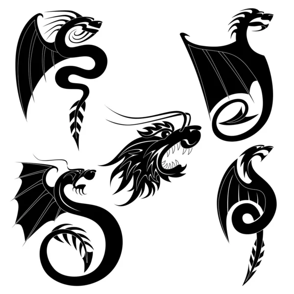 Zwarte draak tattoo — Stockvector