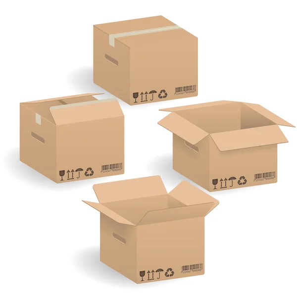Zárt és nyílt karton dobozok — Stock Vector