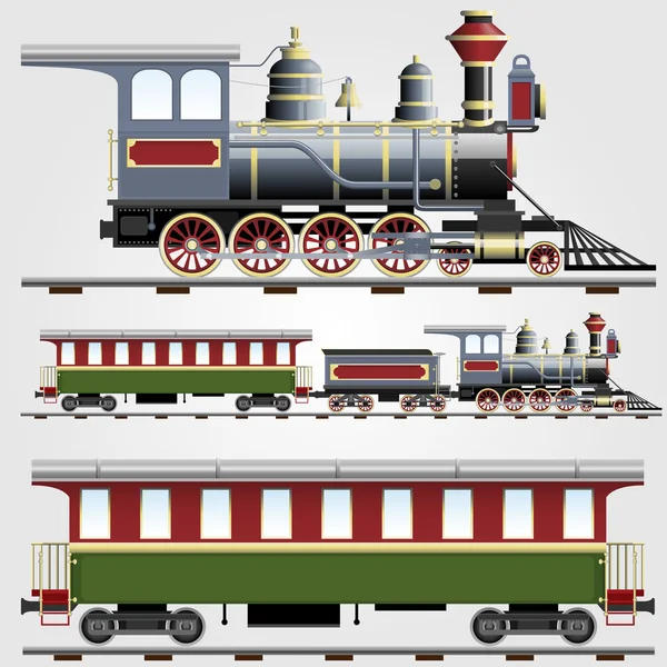 Tren de vapor retro con autocar — Vector de stock