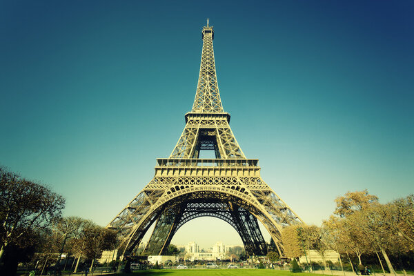 View of Eiffel tower with cross photographic processing