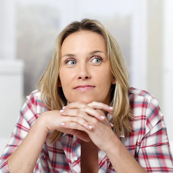 Pensive woman square Stock Picture