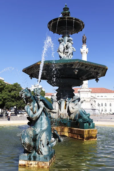 Famous fountain on rossio square — Stock Photo, Image