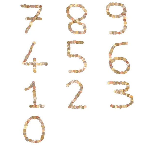 Zahlen mit Münzen geschrieben — Stockfoto