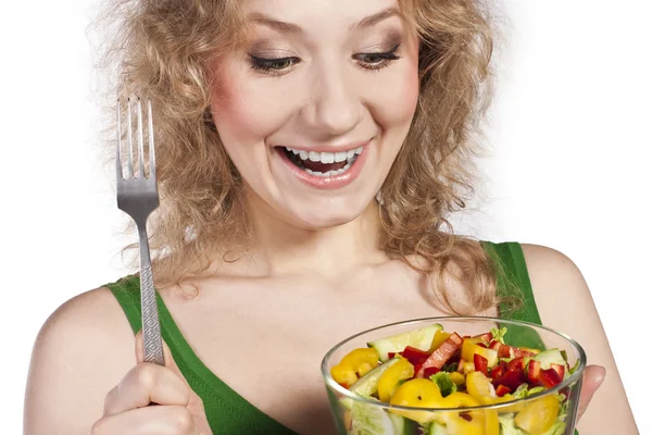 Здоровый прекрасная женщина, с салатом — стоковое фото