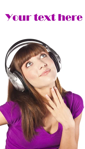 Όμορφη γυναίκα ακούει, και να απολαύσετε μουσική — Φωτογραφία Αρχείου