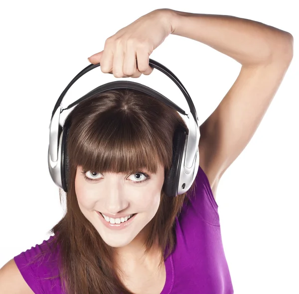Pretty woman listening, and enjoying music — Stock Photo, Image