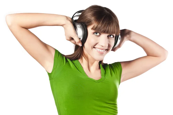 Pretty young woman listening music — Stock Photo, Image