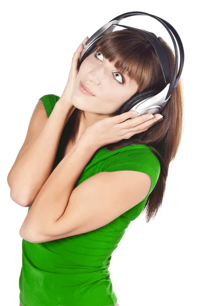 Szép nő, hallgat, és élvezi a zenét — Stock Fotó
