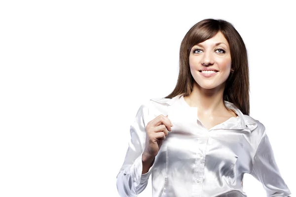 若い笑みを浮かべて女性実業家。白い背景の上の分離 — ストック写真