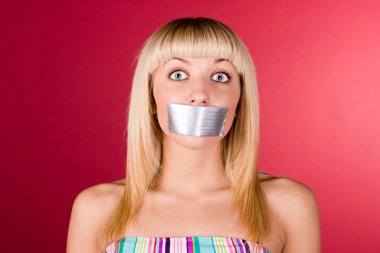 Blonde with duct tape on her lips clipart