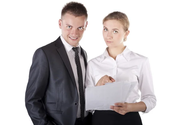 Two happy smiling cheerful business working — Stock Photo, Image