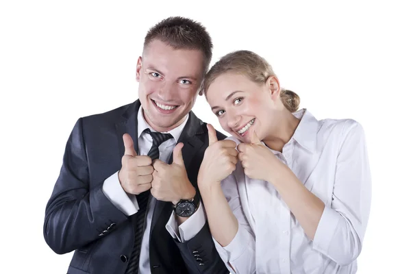 Gelukkig lachend succesvolle gebaren ondernemers — Stockfoto
