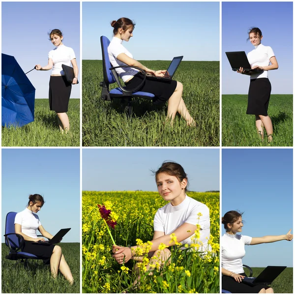 Business collage genç başarılı kadın — Stok fotoğraf