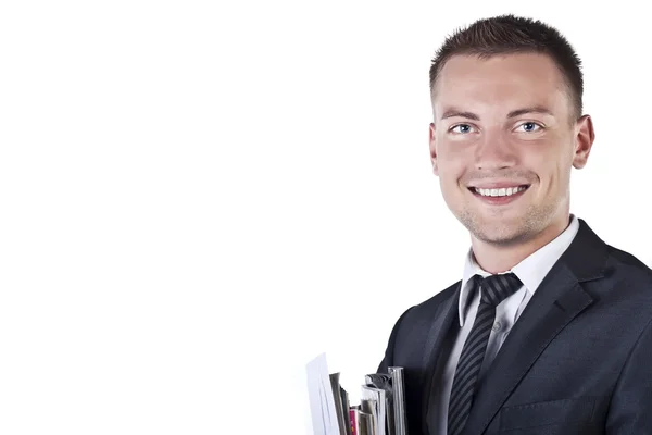 Young handsome businessman with documents in hand — Stock Photo, Image