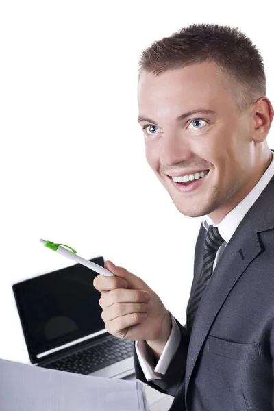 Rear view of handsome man at laptop — Stock Photo, Image