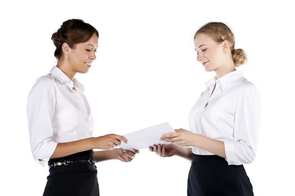 Two beautiful business women having a happy discussion isolated — Stock Photo, Image