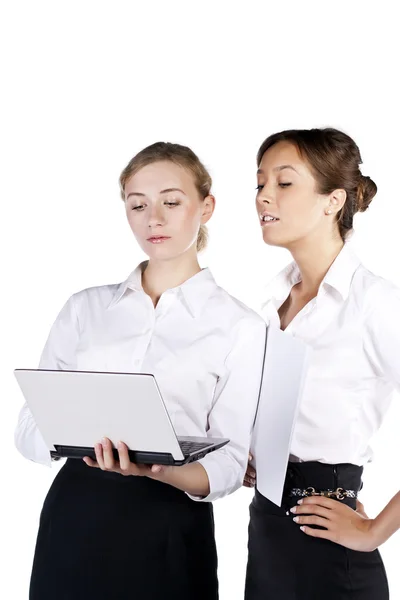 Two cheerful businesswoman have a conversation — Stock Photo, Image