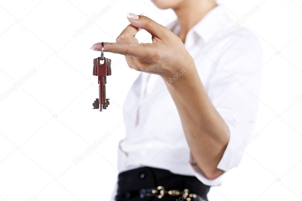Young Attractive Business Woman Holding Keys