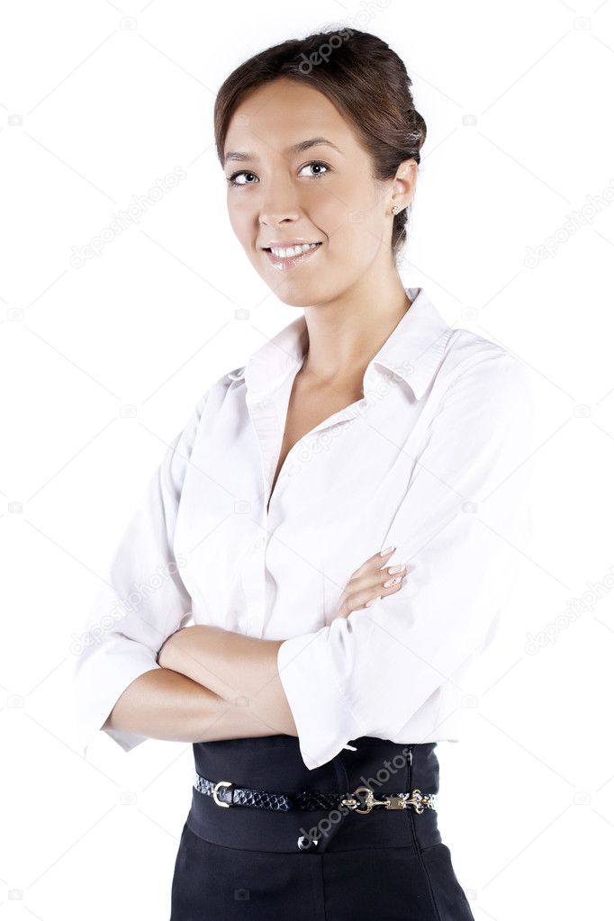 Beautiful business woman nice smiles. isolated on a white backgr