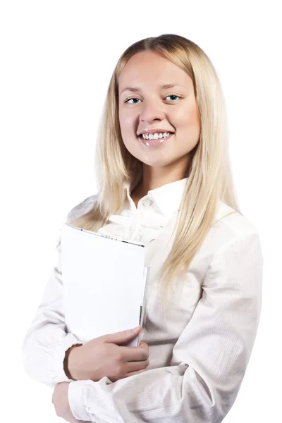 Portret van zakenvrouw op witte achtergrond — Stockfoto