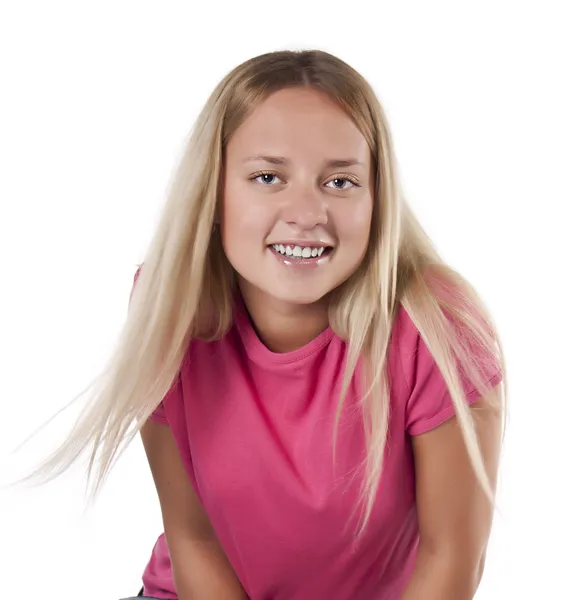 ピンクのブロンドの女の子の肖像画 — ストック写真