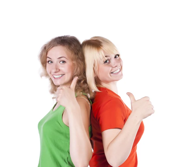 Smiling blond girls in studio — Stock Photo, Image