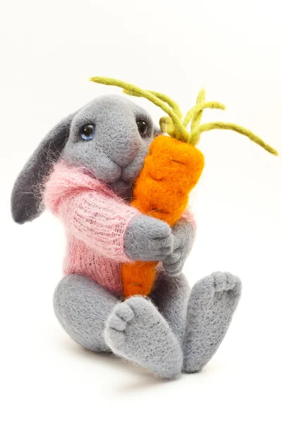 Toy rabbit with carrot — Stock Photo, Image
