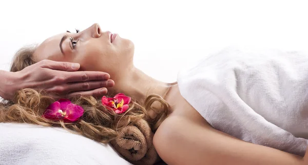 stock image Beautiful woman in spa salon