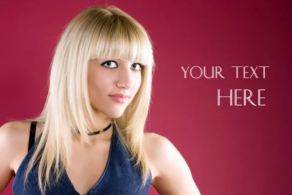 Image of friendly blond over red background — Stock Photo, Image
