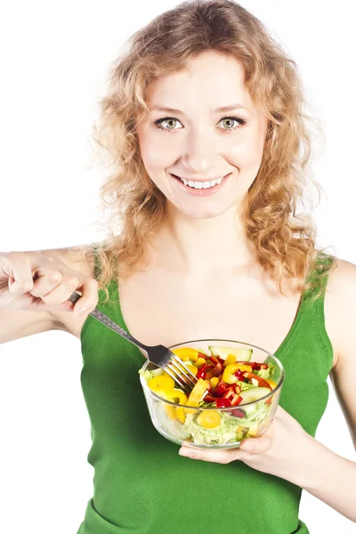 Gesunde schöne Frau, mit Salat — Stockfoto