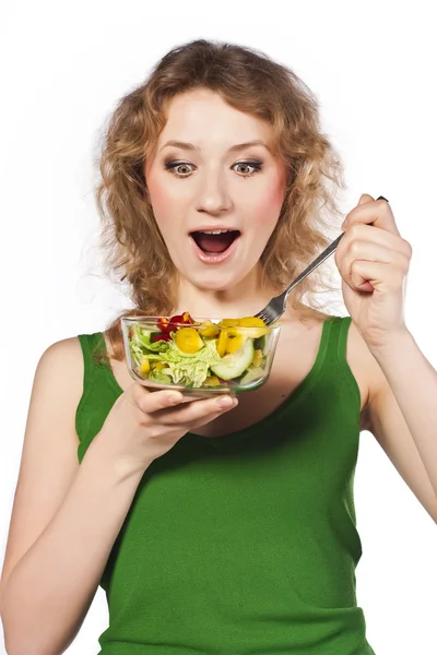Gesunde schöne Frau, mit Salat — Stockfoto