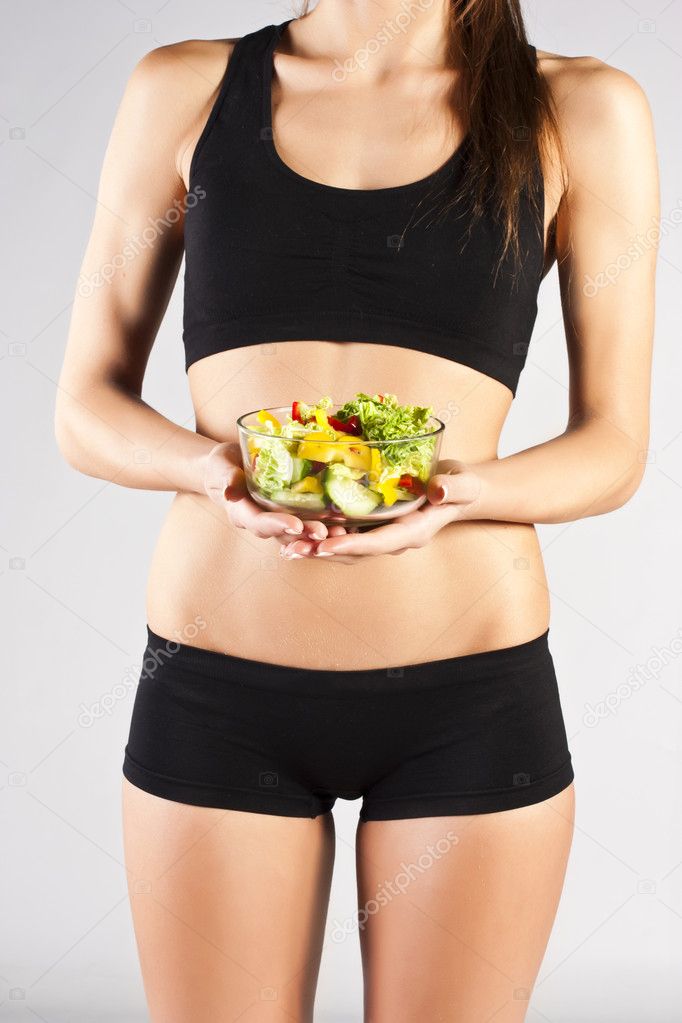 Sports pres young girl. Salad